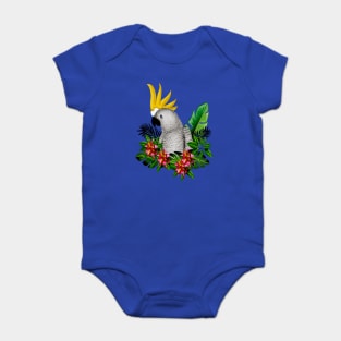 Parrot Tropical Floral White Baby Bodysuit